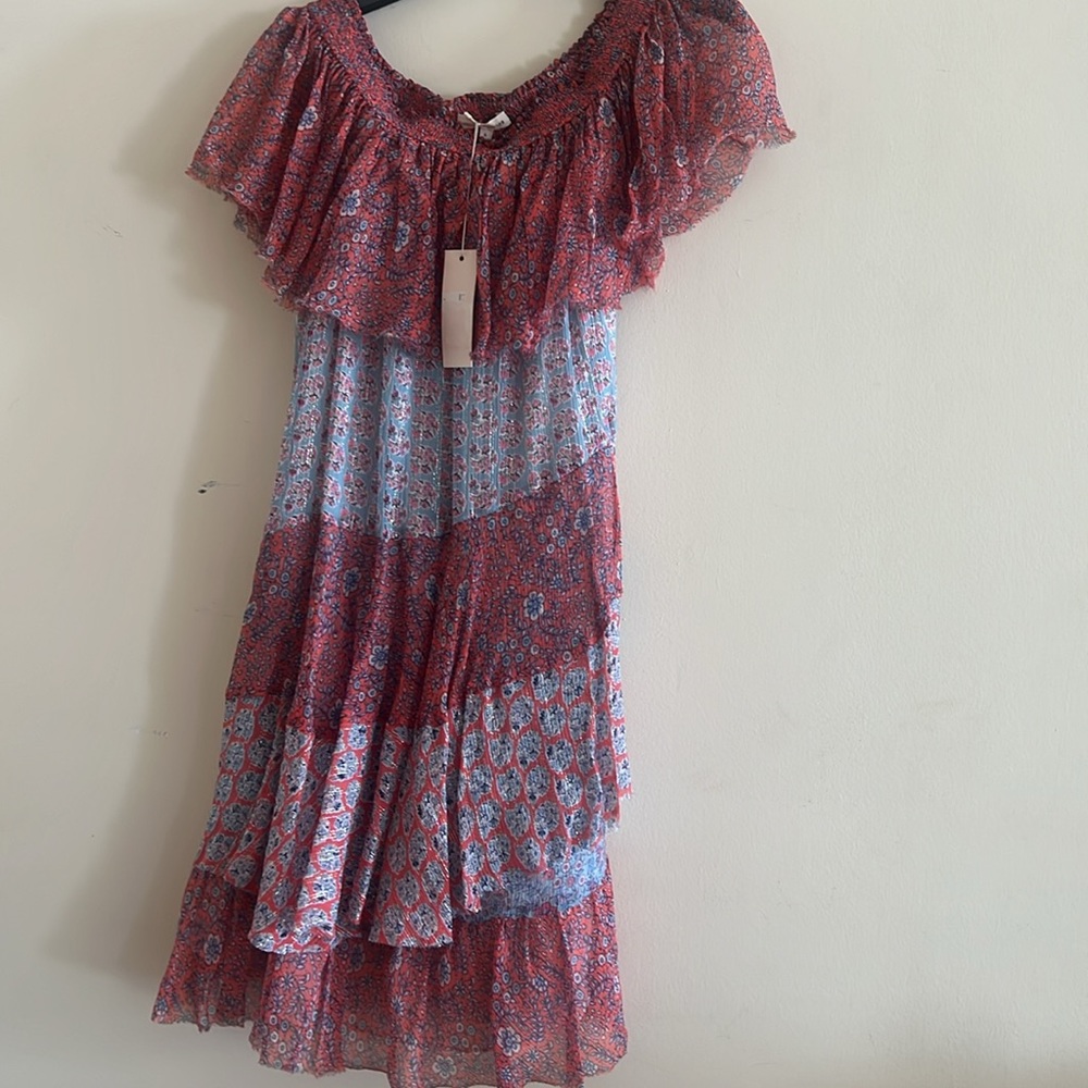 NWT Rebecca Taylor Amanda off shoulder mixed tier silk Dreas Size 6 - Picture 6 of 15